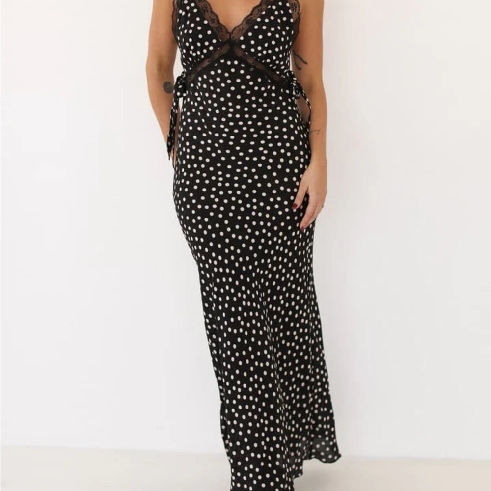 Rumored Black and White Polka Dot Maxi Dress